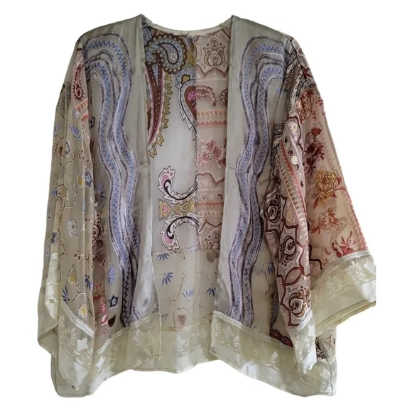 Anthropologie Floreat Boho Paisley Patchwork Kimono One Size Velvet Silk Blend - Picture 5 of 10